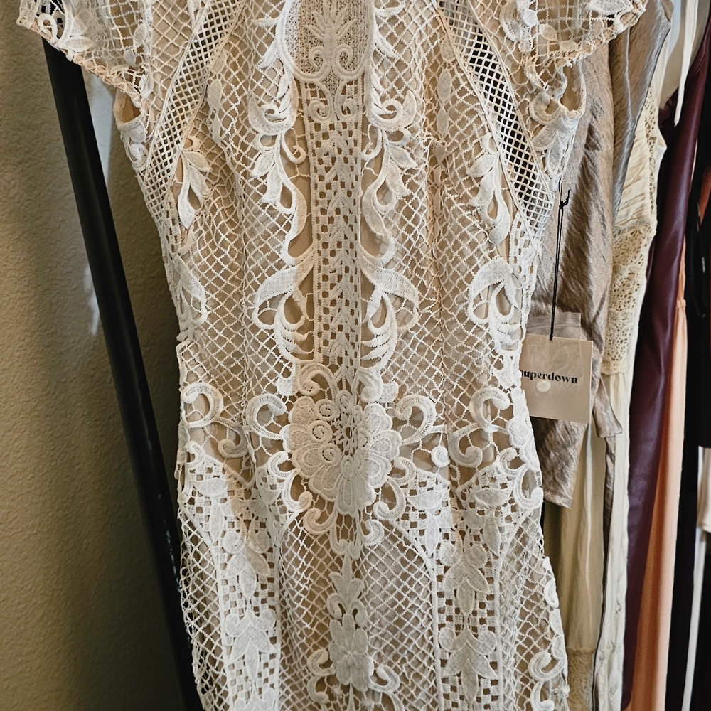 Superdown Floral Lace Dress in Cream